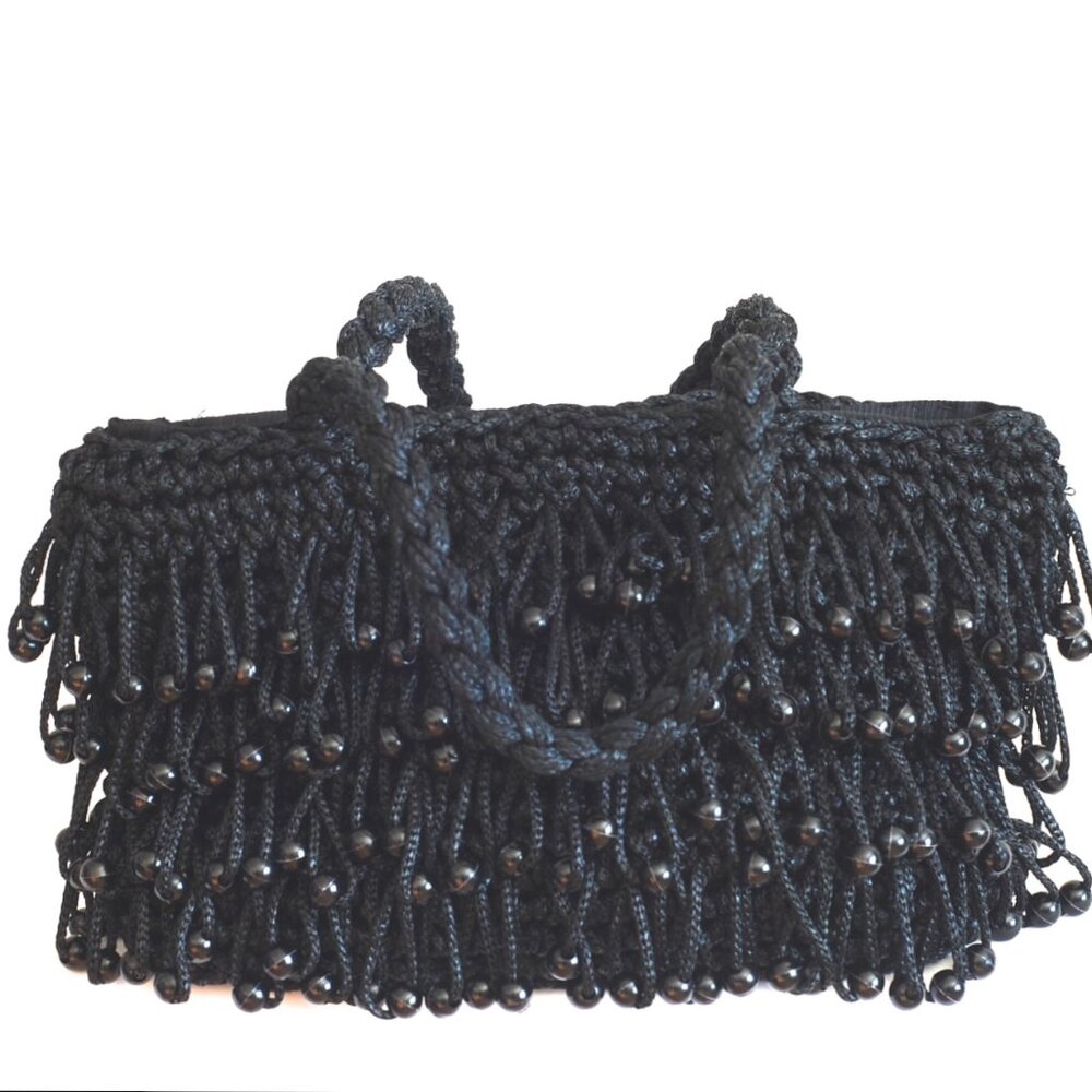 1920's Or 1930's Woven Bag With Dangling Beads - Italy